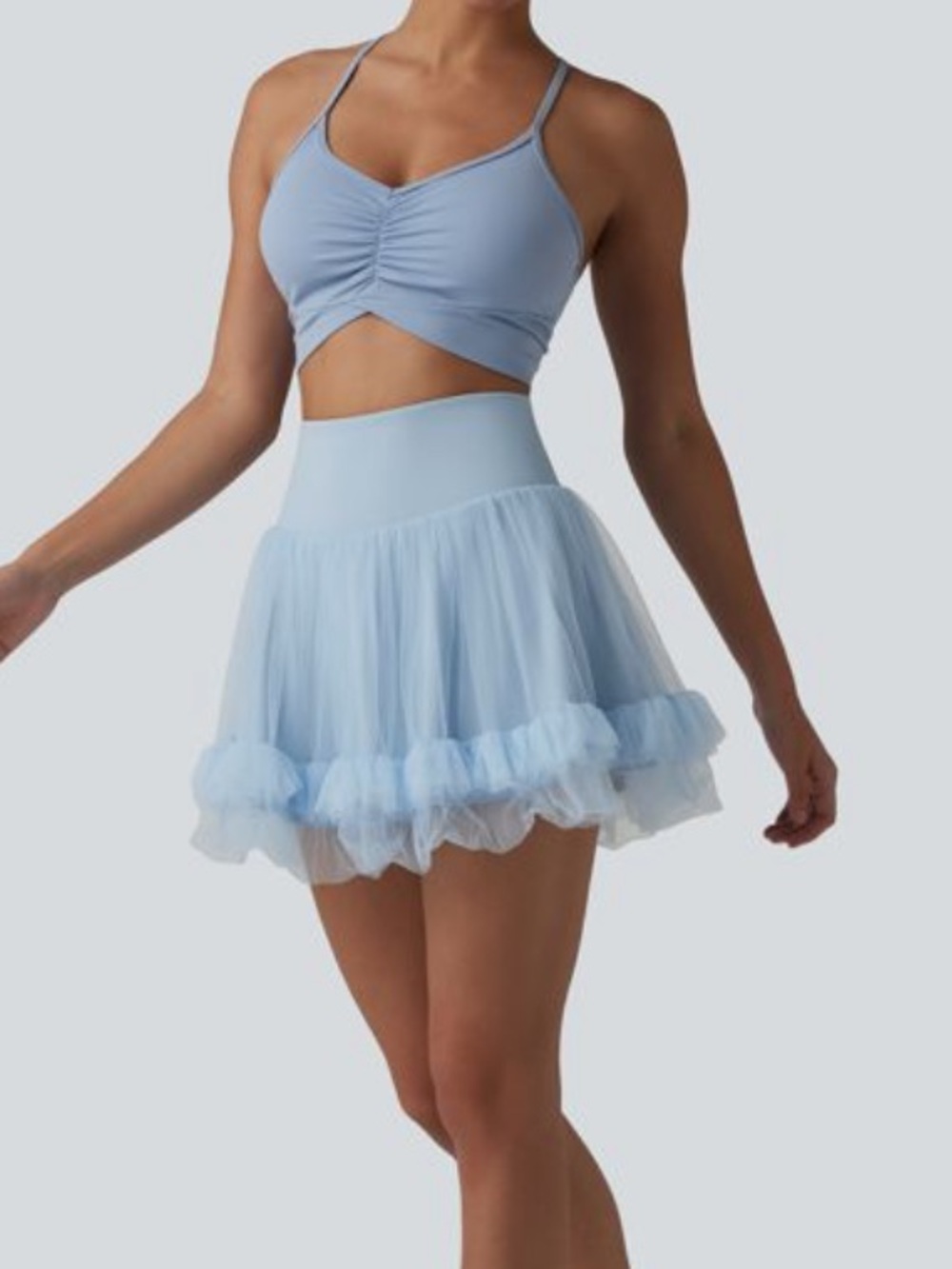 HALARA Light Blue Tulle Skort with Ruffled Hem - Picture 5 of 6